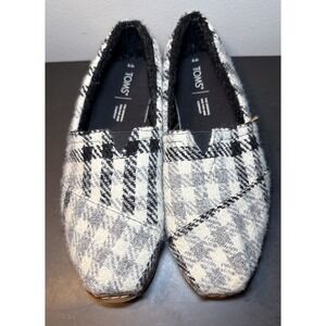 Toms Alpargata Womens 8 Wool Blend Leather Wrapped Faux Fur Lined Plaid Slip On